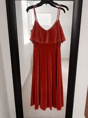 Women's Velvet Ruffle-Trim Slip Dress - Rust